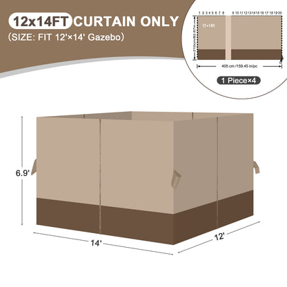 Outdoor Gazebo Curtains, 4 Panels Privacy Sidewall Replacement (Curtain Only) - Sand Yellow and Brown - Aoodor 