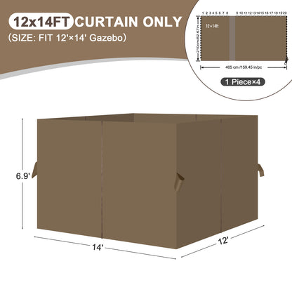 Outdoor Gazebo Curtains, 4 Panels Privacy Sidewall Replacement (Curtain Only) - Light Coffee - Aoodor 