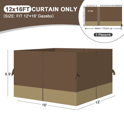 Outdoor Gazebo Curtains, 4 Panels Privacy Sidewall Replacement (Curtain Only) - Coffee and Khaki - Aoodor 
