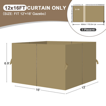 Outdoor Gazebo Curtains, 4 Panels Privacy Sidewall Replacement (Curtain Only) - Khaki - Aoodor 
