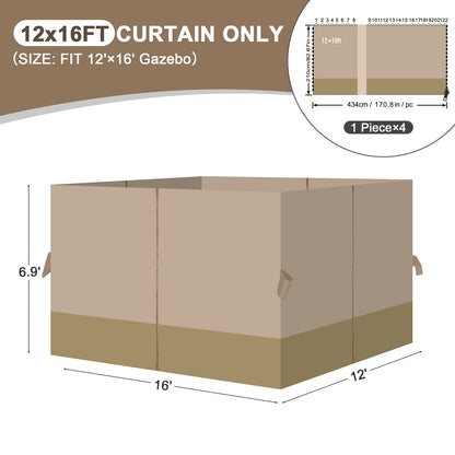 Outdoor Gazebo Curtains, 4 Panels Privacy Sidewall Replacement (Curtain Only) - Sand Yellow and Khaki - Aoodor 