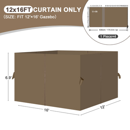 Outdoor Gazebo Curtains, 4 Panels Privacy Sidewall Replacement (Curtain Only) - Light Coffee - Aoodor 