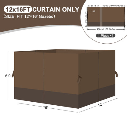 Outdoor Gazebo Curtains, 4 Panels Privacy Sidewall Replacement (Curtain Only) - Brown and Coffee - Aoodor 