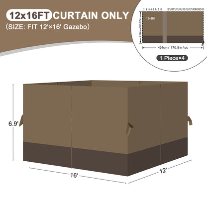 Outdoor Gazebo Curtains, 4 Panels Privacy Sidewall Replacement (Curtain Only) - Light Coffee and Coffee - Aoodor 