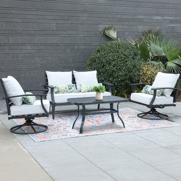 Patio Deep Chair Cushion, 2 Back 2 Seater 2 Pillow, Light Gray