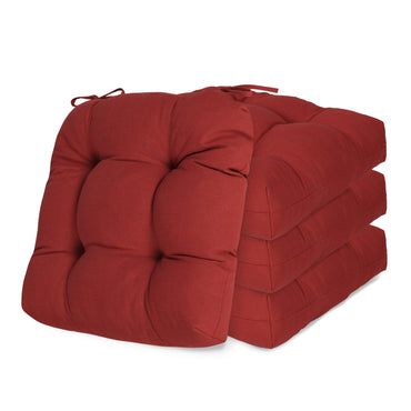 19x19x5 Inch Tufted Outdoor Chair Cushions, Water and Fade Resistant Polyester Dining Chair Pads with Ties - Red