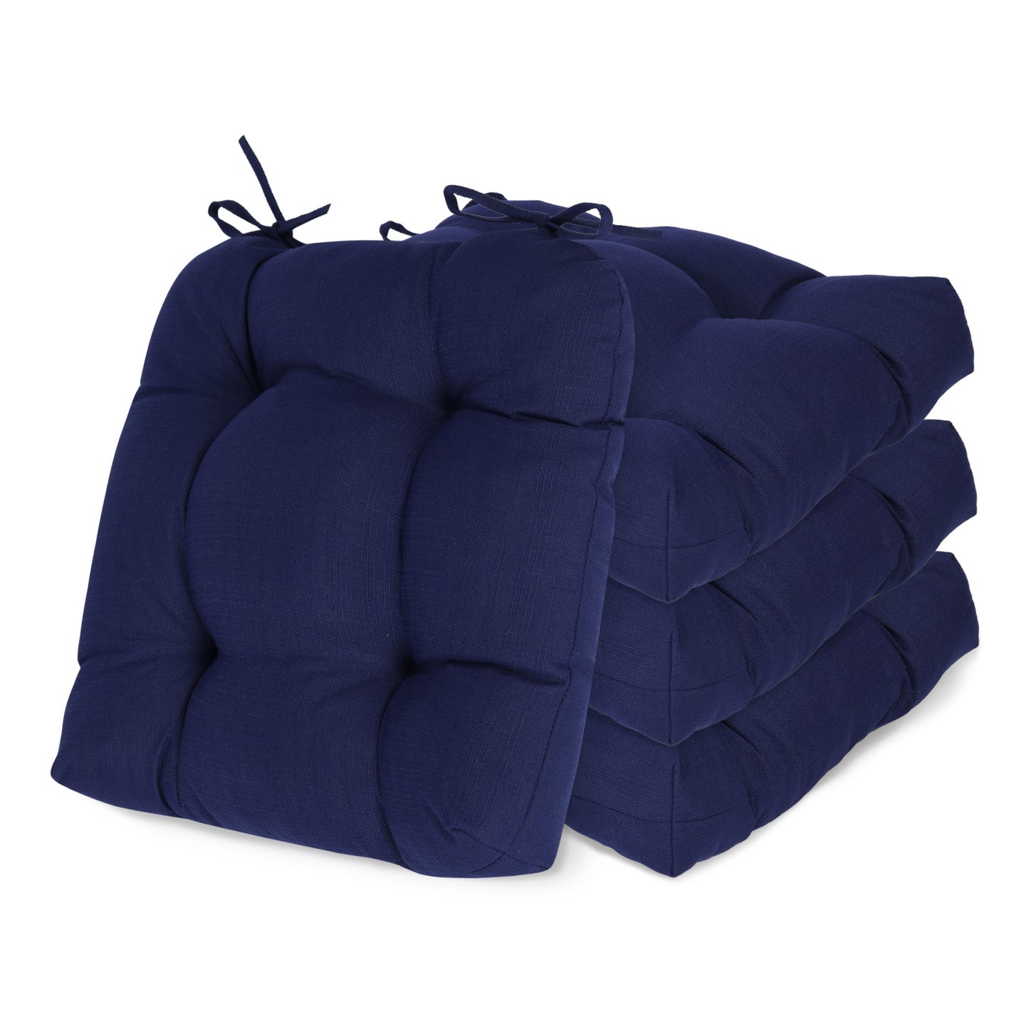 19x19x5 Inch Tufted Outdoor Chair Cushions, Water and Fade Resistant Polyester Dining Chair Pads with Ties - Dark Blue - Aoodor 