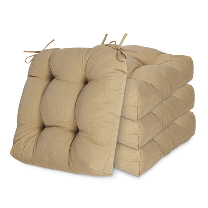19x19x5 Inch Tufted Outdoor Chair Cushions, Water and Fade Resistant Polyester Dining Chair Pads with Ties - Brown