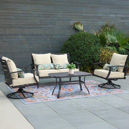 Patio Deep Chair Cushion, 2 Back 2 Seater 2 Pillow, Cream Yellow