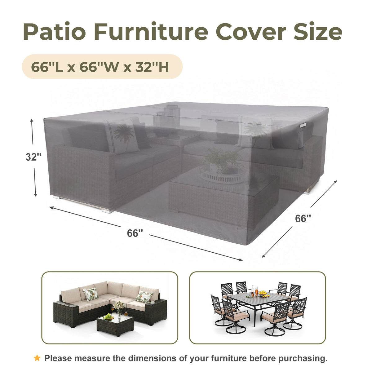 Outdoor Patio Furniture Set Cover, Gray, Square