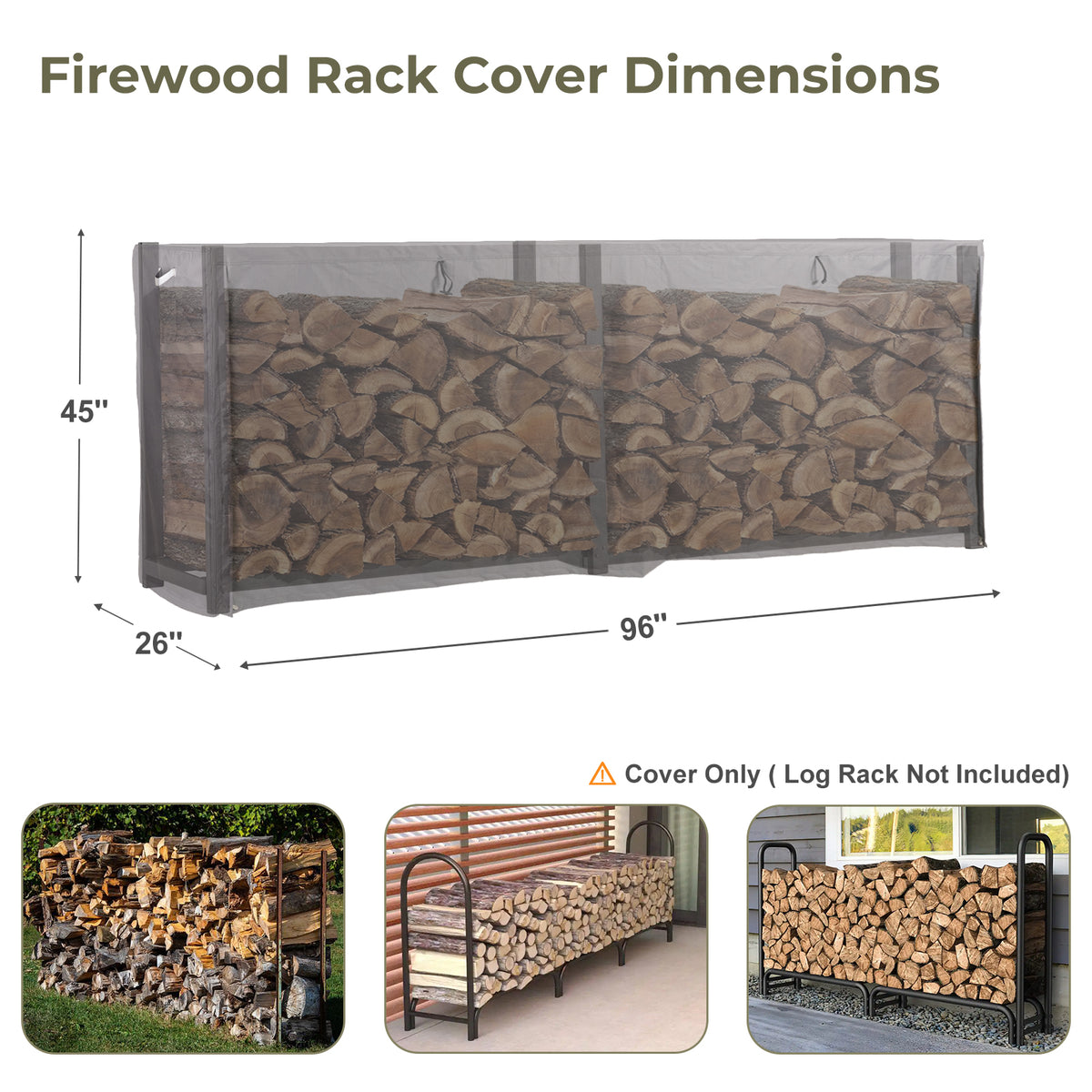 Outdoor Firewood Rack Cover, Gray