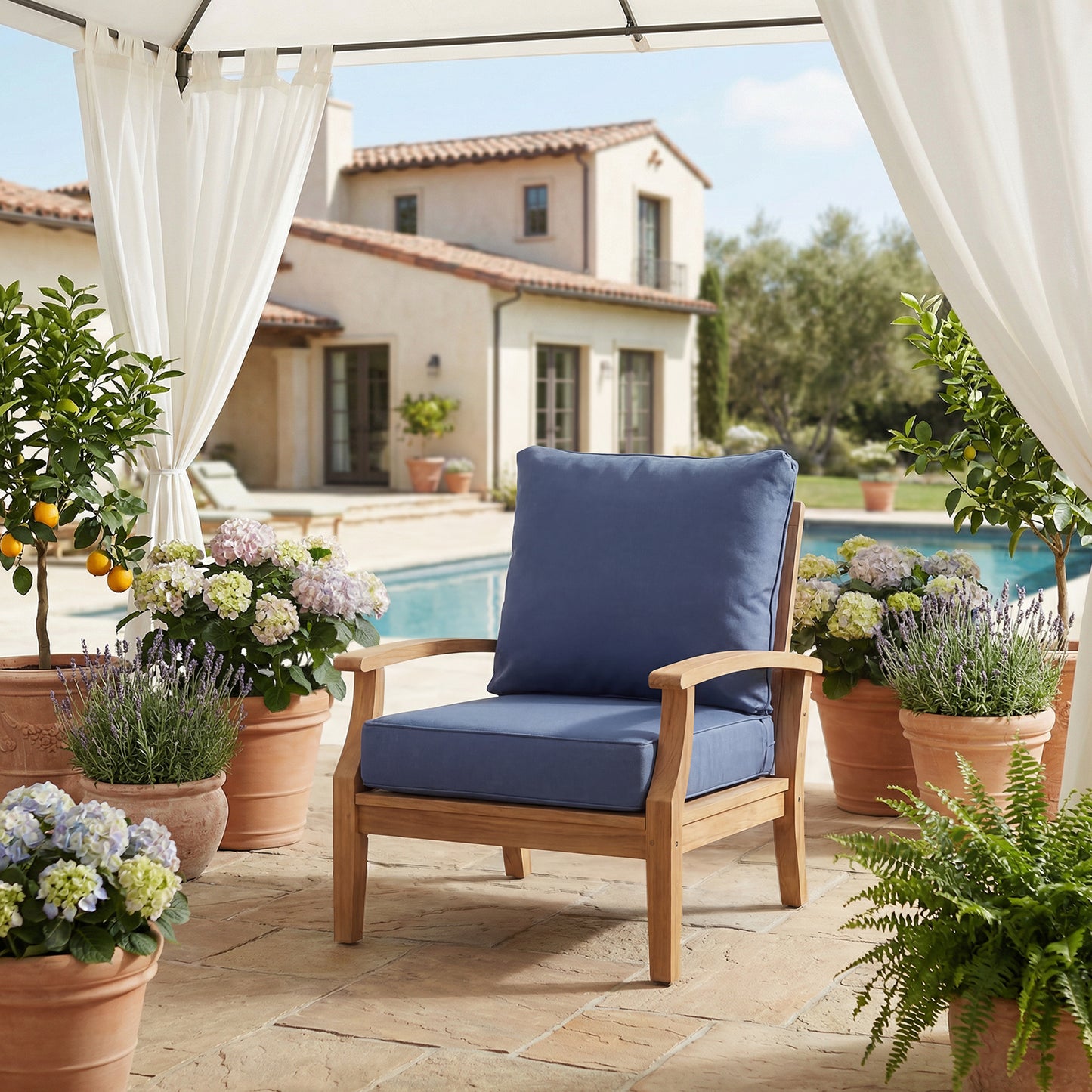 Outdoor Deep Seat Cushion Set, Patio Chair Back & Seat Cushions, Navy Blue