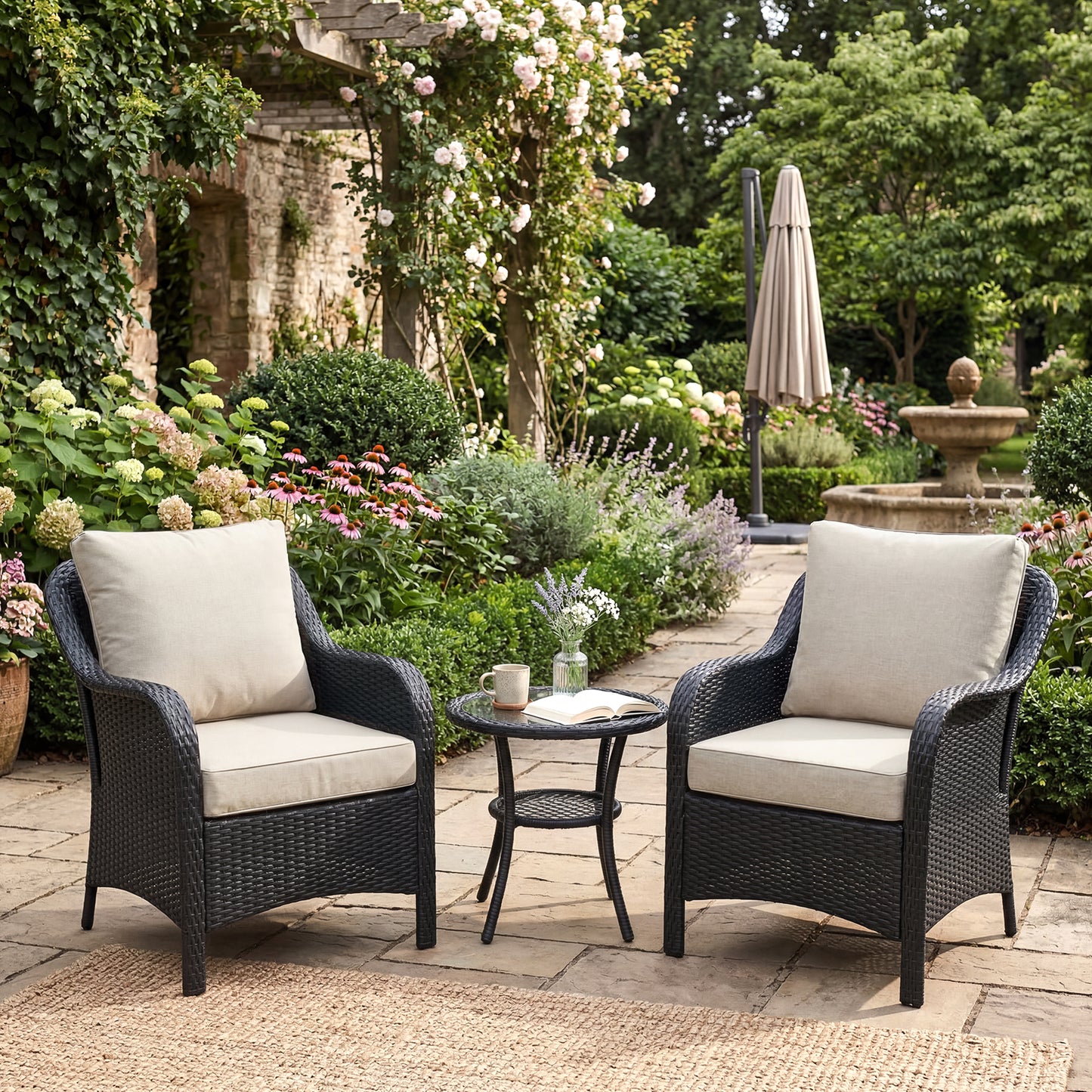 Outdoor Deep Seat Cushion Set, Patio Chair Back & Seat Cushions, Beige Taupe