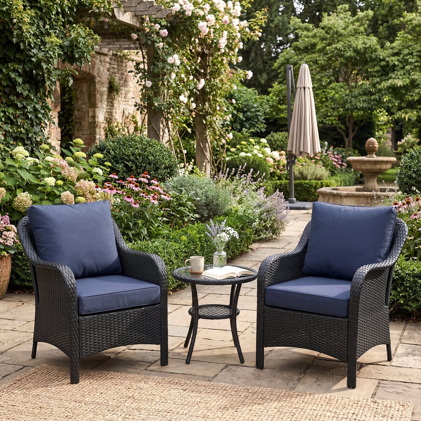Outdoor Deep Seat Cushion Set, Patio Chair Back & Seat Cushions, Navy Blue