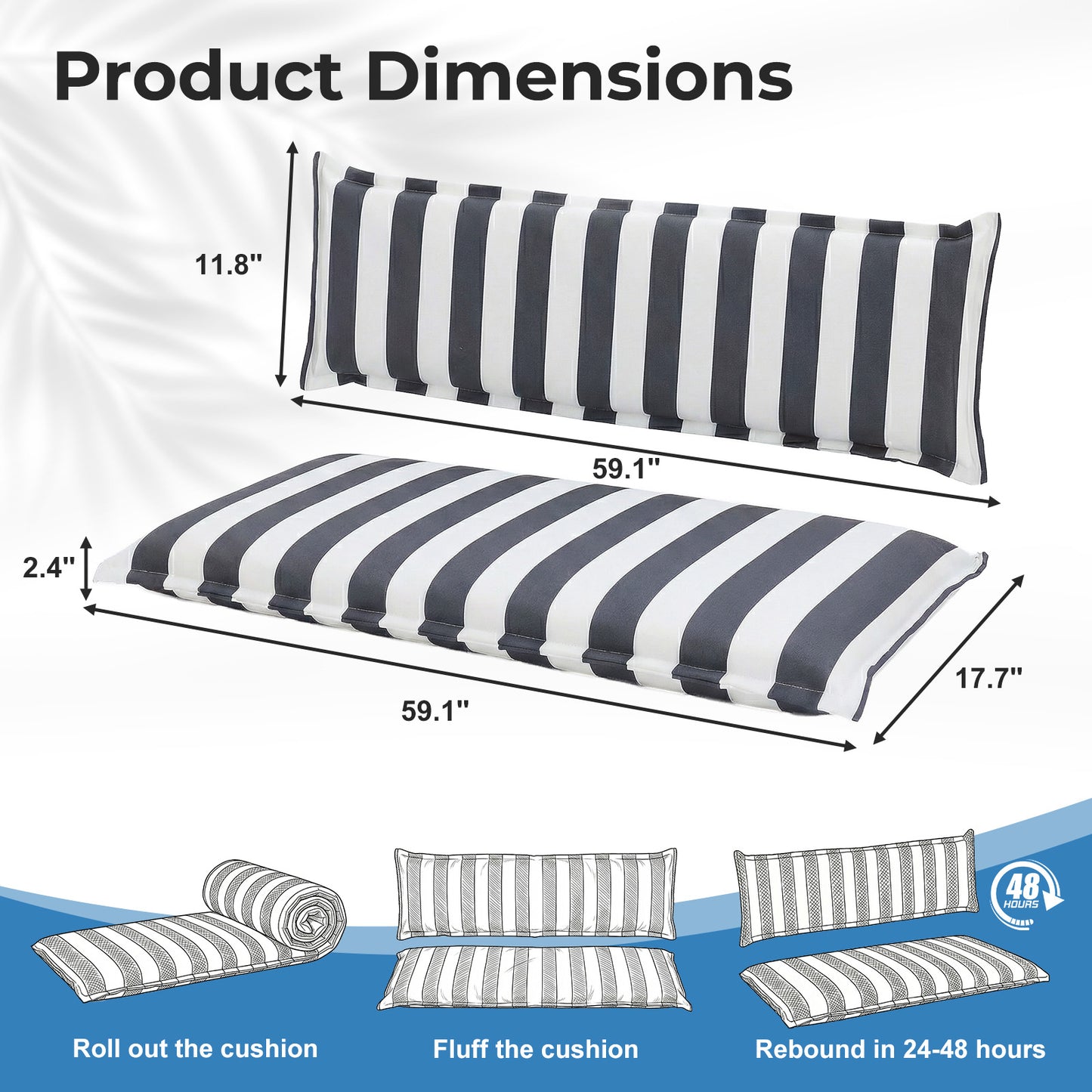 Outdoor 2-3 Seater Bench Cushion Set for Patio Swing and Bench, Grey Stripe