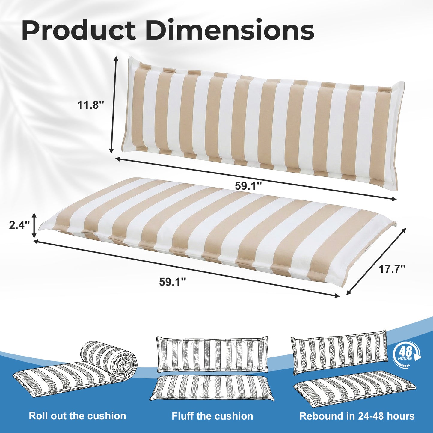 Outdoor 2-3 Seater Bench Cushion Set for Patio Swing and Bench, Beige Stripe