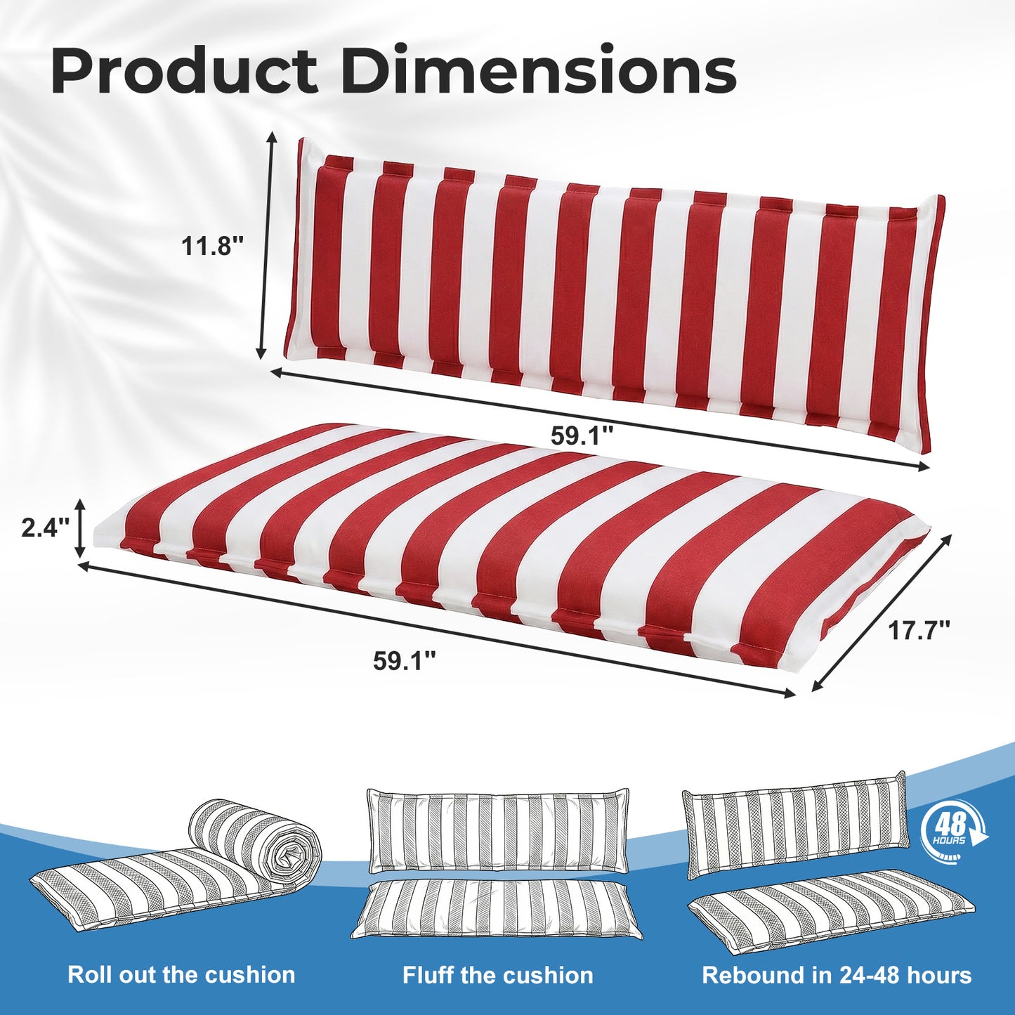 Outdoor 2-3 Seater Bench Cushion Set for Patio Swing and Bench, Red Stripe