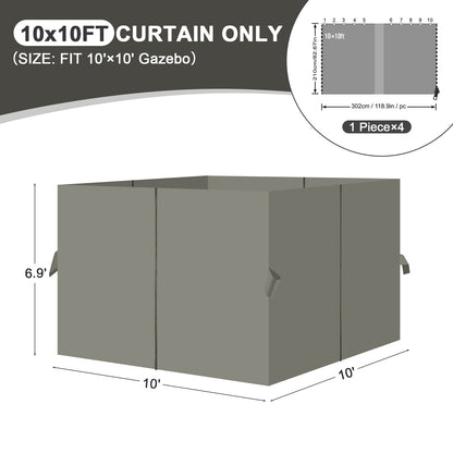 Outdoor Gazebo Curtains, 4 Panels Privacy Sidewall Replacement (Curtain Only) - Grey - Aoodor 