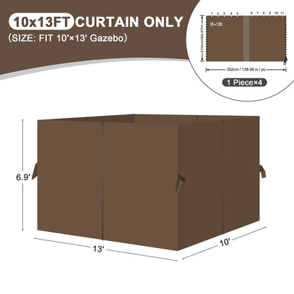 Outdoor Gazebo Curtains, 4 Panels Privacy Sidewall Replacement (Curtain Only) - Brown - Aoodor 
