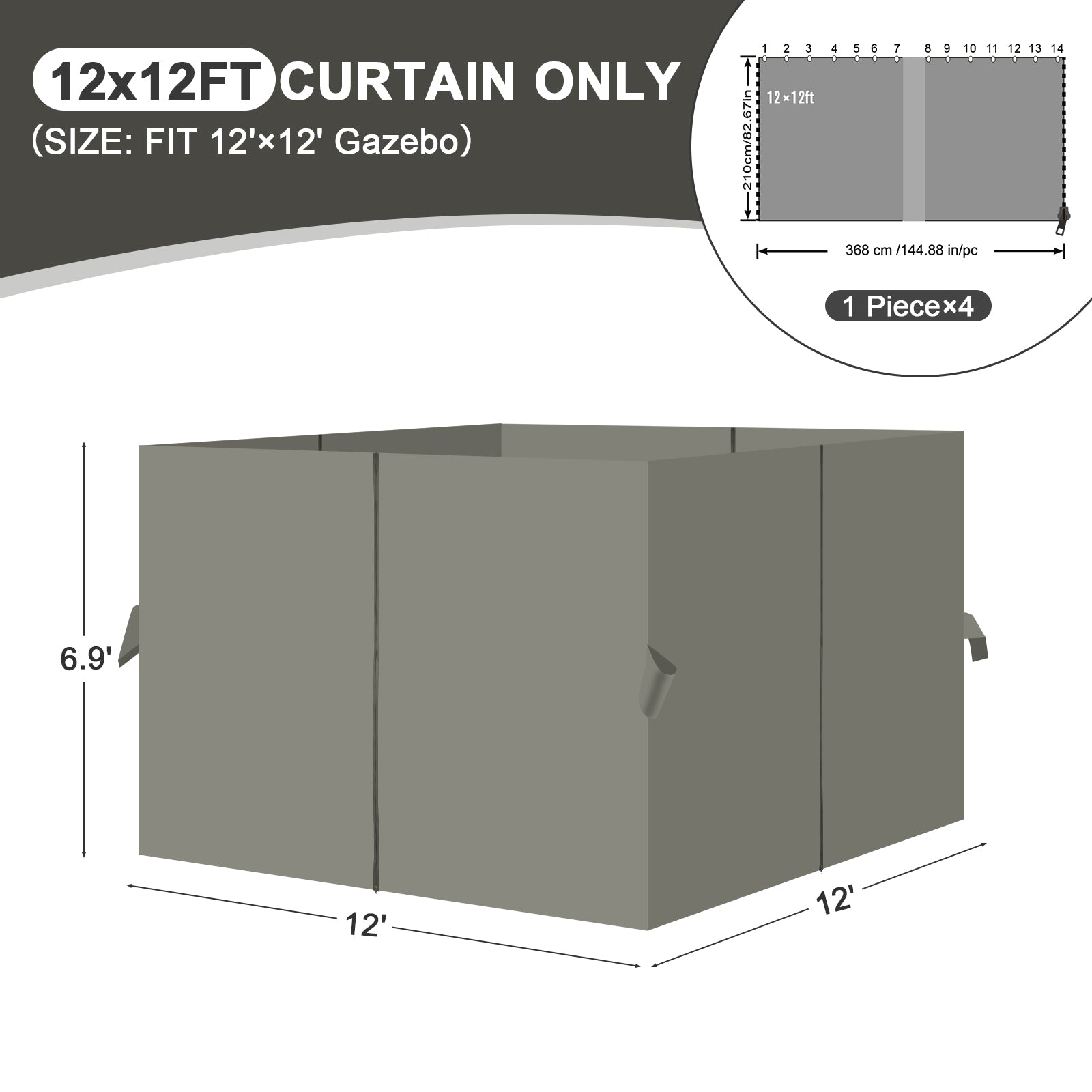 Outdoor Gazebo Curtains, 4 Panels Privacy Sidewall Replacement (Curtain Only) - Grey - Aoodor 