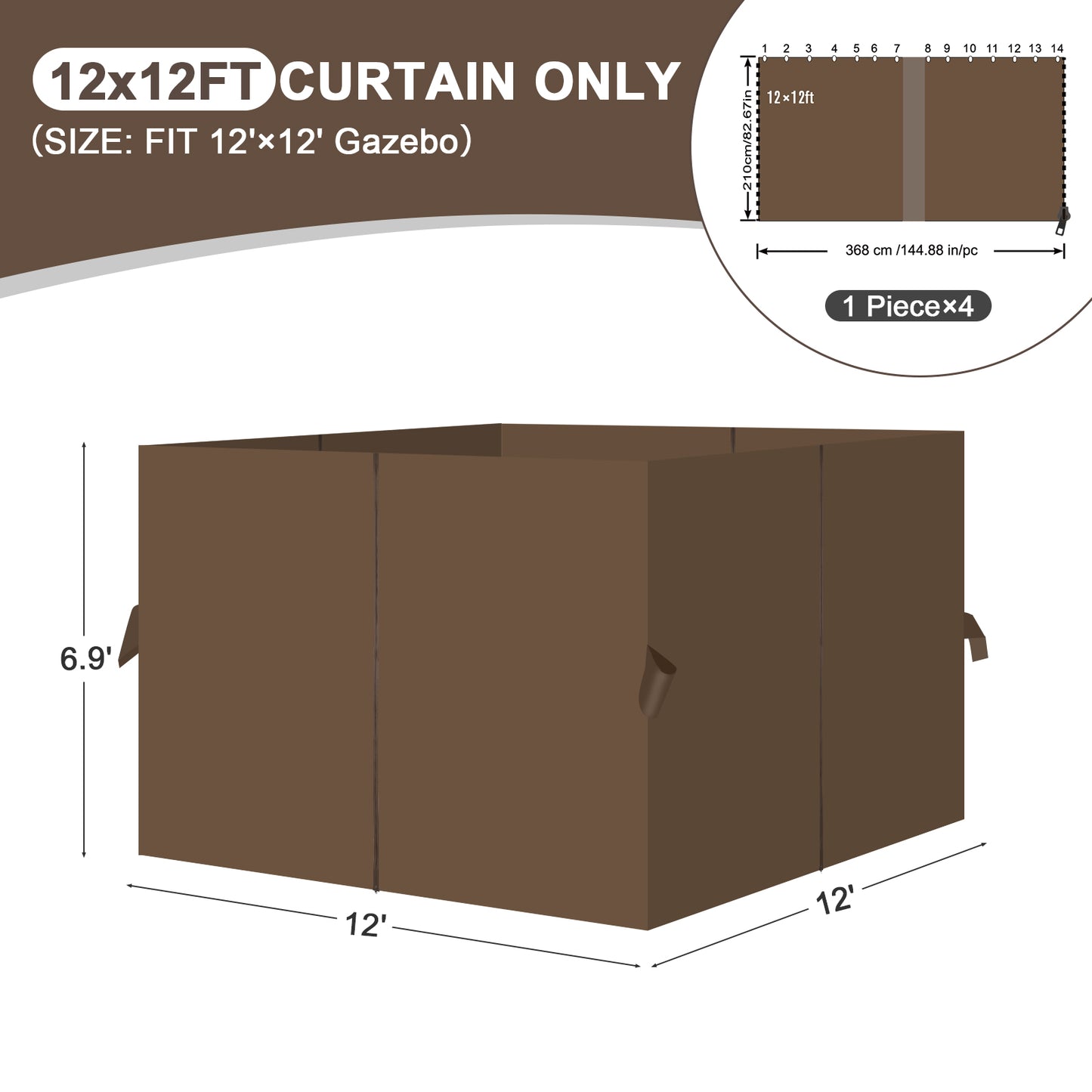 Outdoor Gazebo Curtains, 4 Panels Privacy Sidewall Replacement (Curtain Only) - Brown - Aoodor 