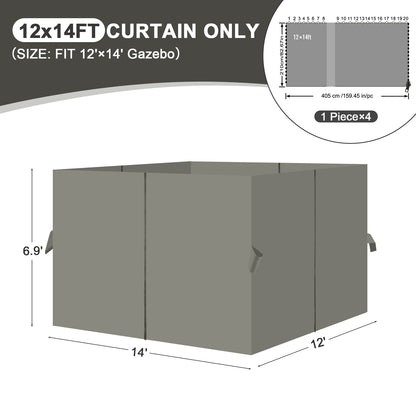 Outdoor Gazebo Curtains, 4 Panels Privacy Sidewall Replacement (Curtain Only) - Grey - Aoodor 