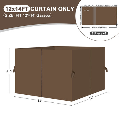 Outdoor Gazebo Curtains, 4 Panels Privacy Sidewall Replacement (Curtain Only) - Brown - Aoodor 