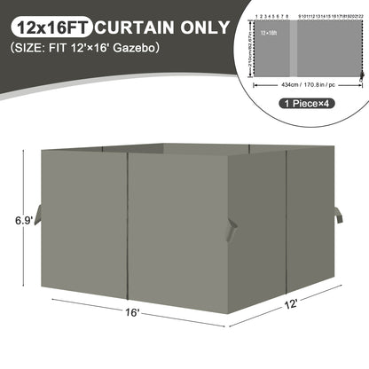 Outdoor Gazebo Curtains, 4 Panels Privacy Sidewall Replacement (Curtain Only) - Grey - Aoodor 