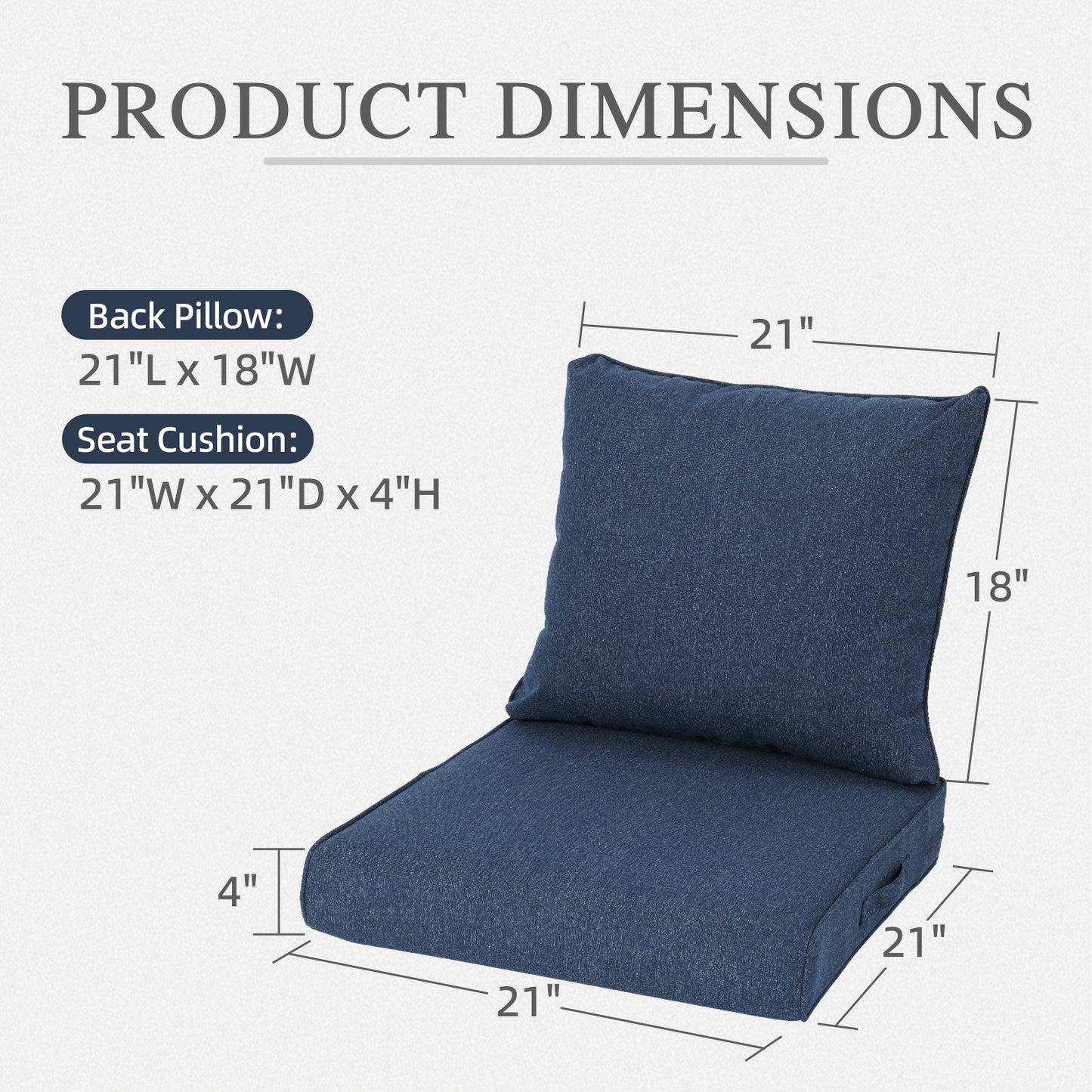 Outdoor Deep Seat Cushion Set, Waterproof Patio Chair Cushions, Navy Blue