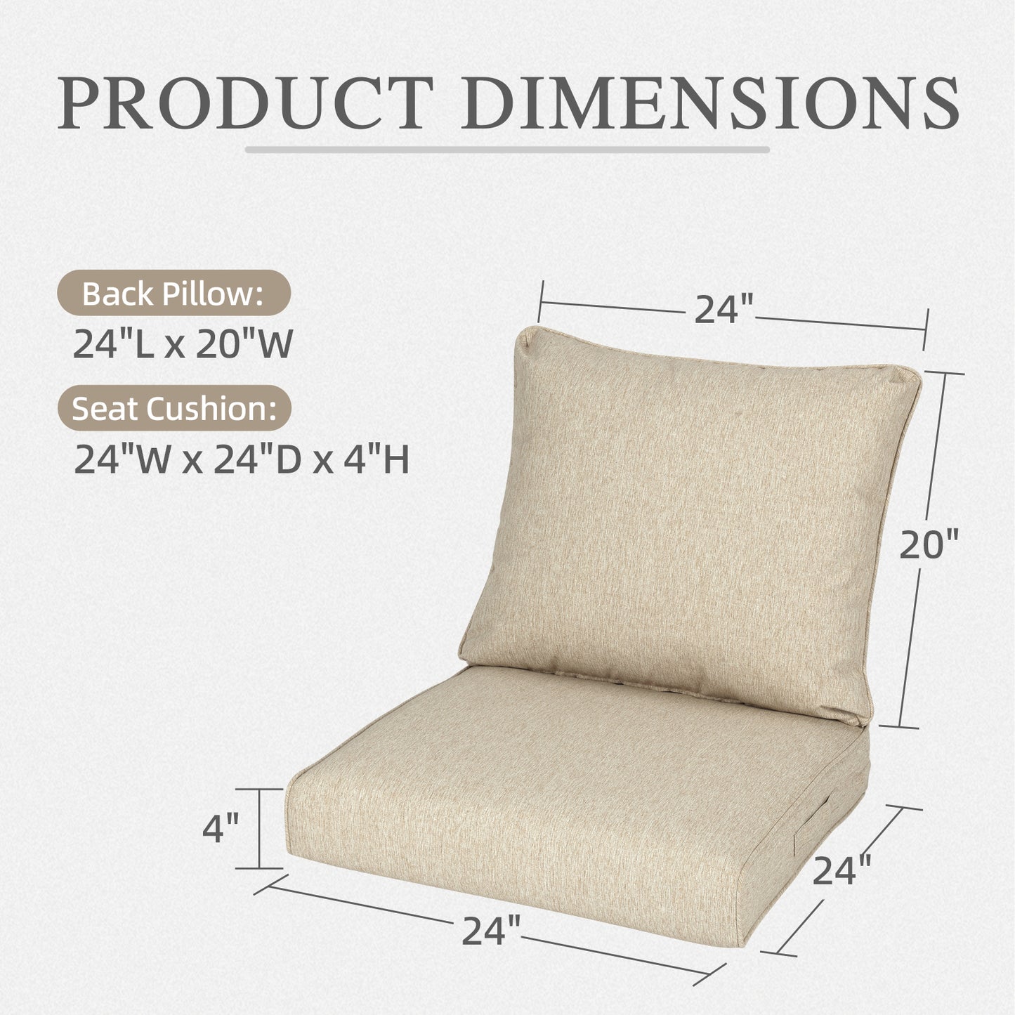 Outdoor Deep Seat Cushion Set, Waterproof Patio Chair Cushions, Brown