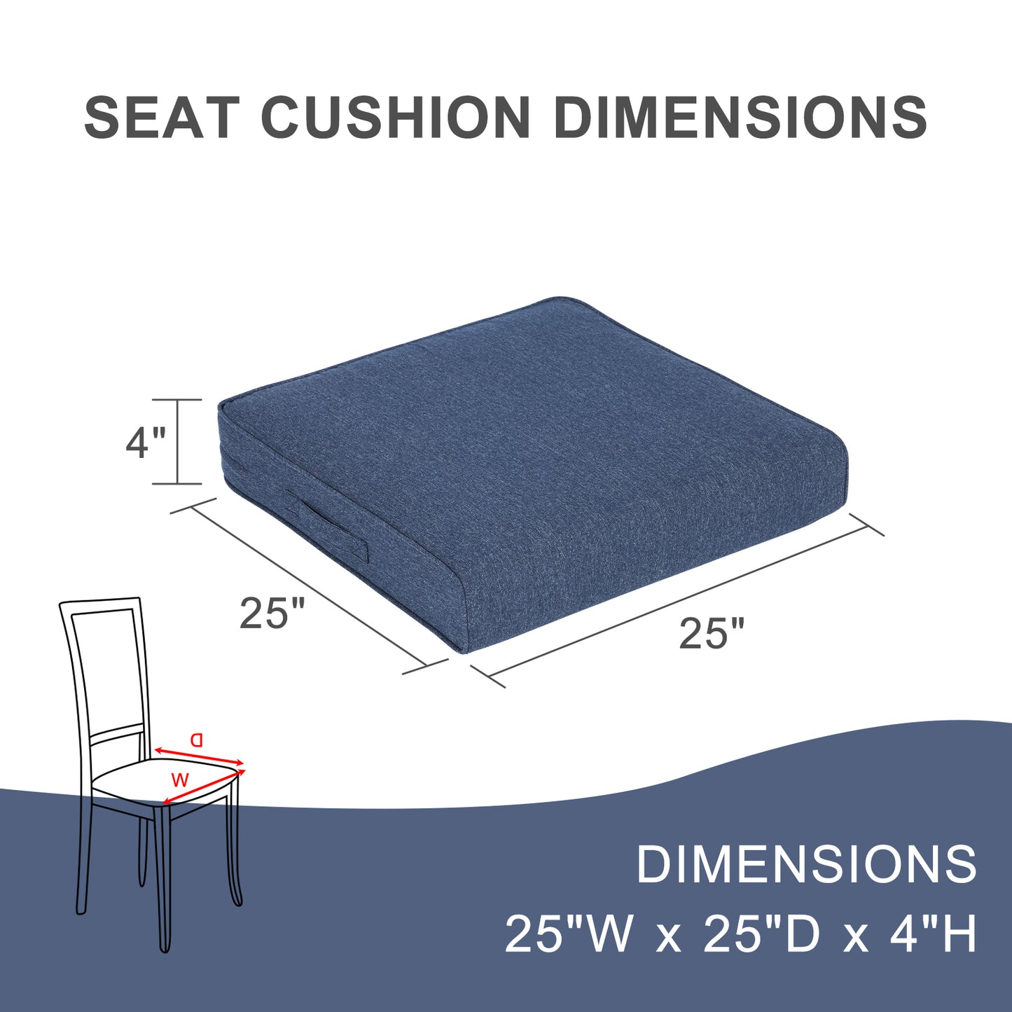 Outdoor Chair Cushions Set of 2 with Handle and Ties, Water Resistant Patio Seat Pads, Navy Blue