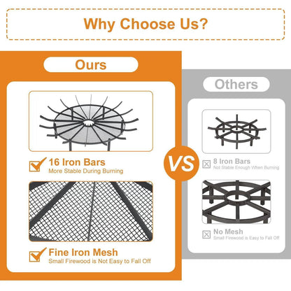 28/32/36 inch Heavy Duty Fire Grate Log Grate, Round Spider Wagon Wheel Firewood Grate - Aoodor 