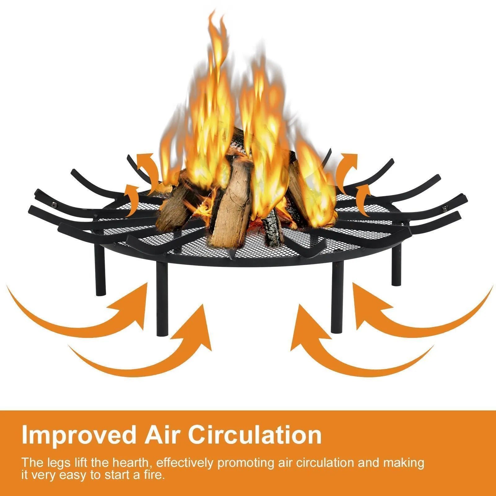 28/32/36 inch Heavy Duty Fire Grate Log Grate, Round Spider Wagon Wheel Firewood Grate - Aoodor 