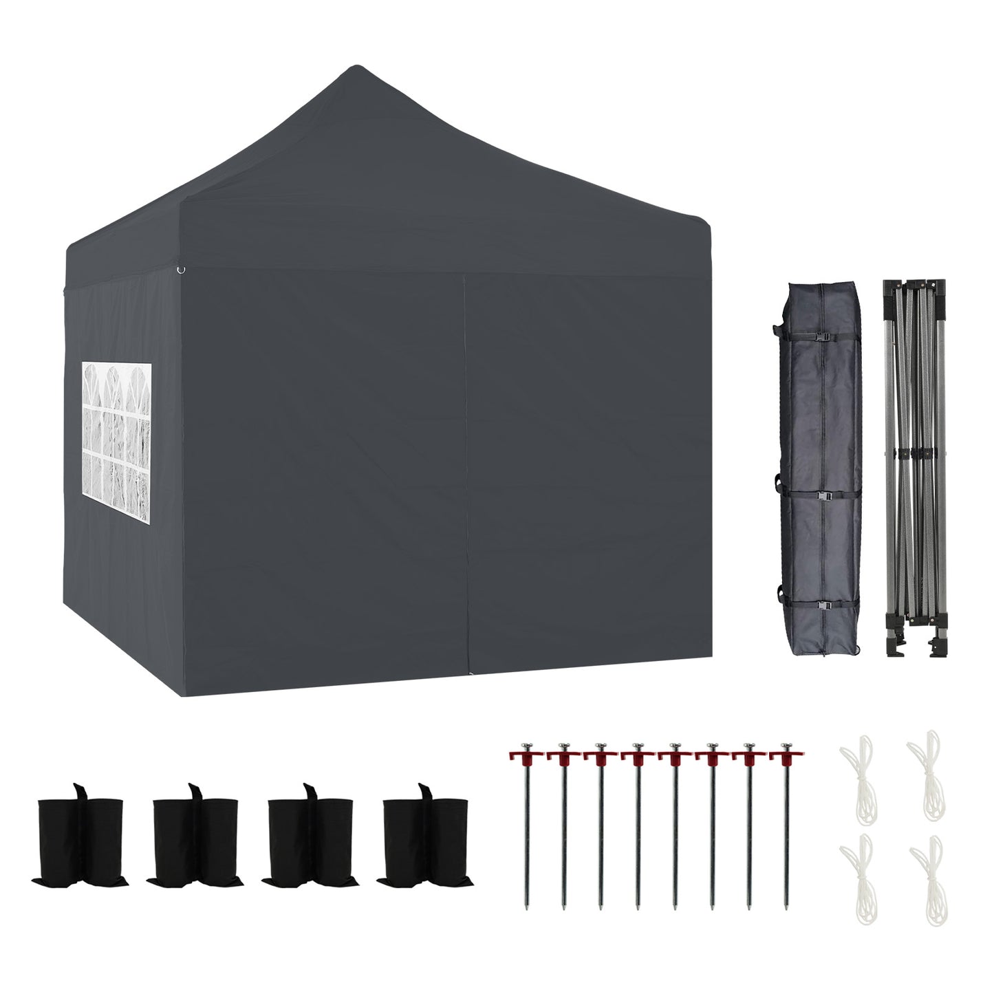 10x10 ft. Pop Up Canopy Tent with Windows Sidewalls and Wheeled Bag - Aoodor 