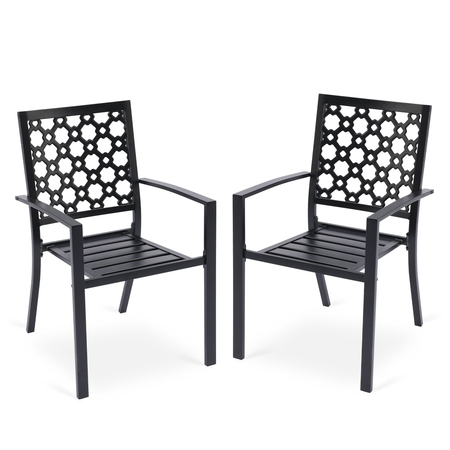 Patio Dining Chairs Set of 2, Stackable Metal Chairs, Quatrefoil Pattern