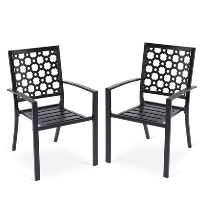 Patio Dining Chairs Set of 2, Stackable Metal Chairs, Quatrefoil Pattern