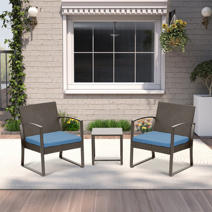 3-Piece Patio Furniture Set - Outdoor Rattan Wicker Chairs with Table, Sofa Set Including Cushions - Aoodor 