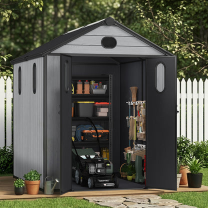Outdoor Resin Storage Shed with Windows, Mesh Vents and Lockable Door
