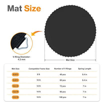 Trampoline Replacement Jumping Mat Fits Round Frame with V-Rings - Aoodor 