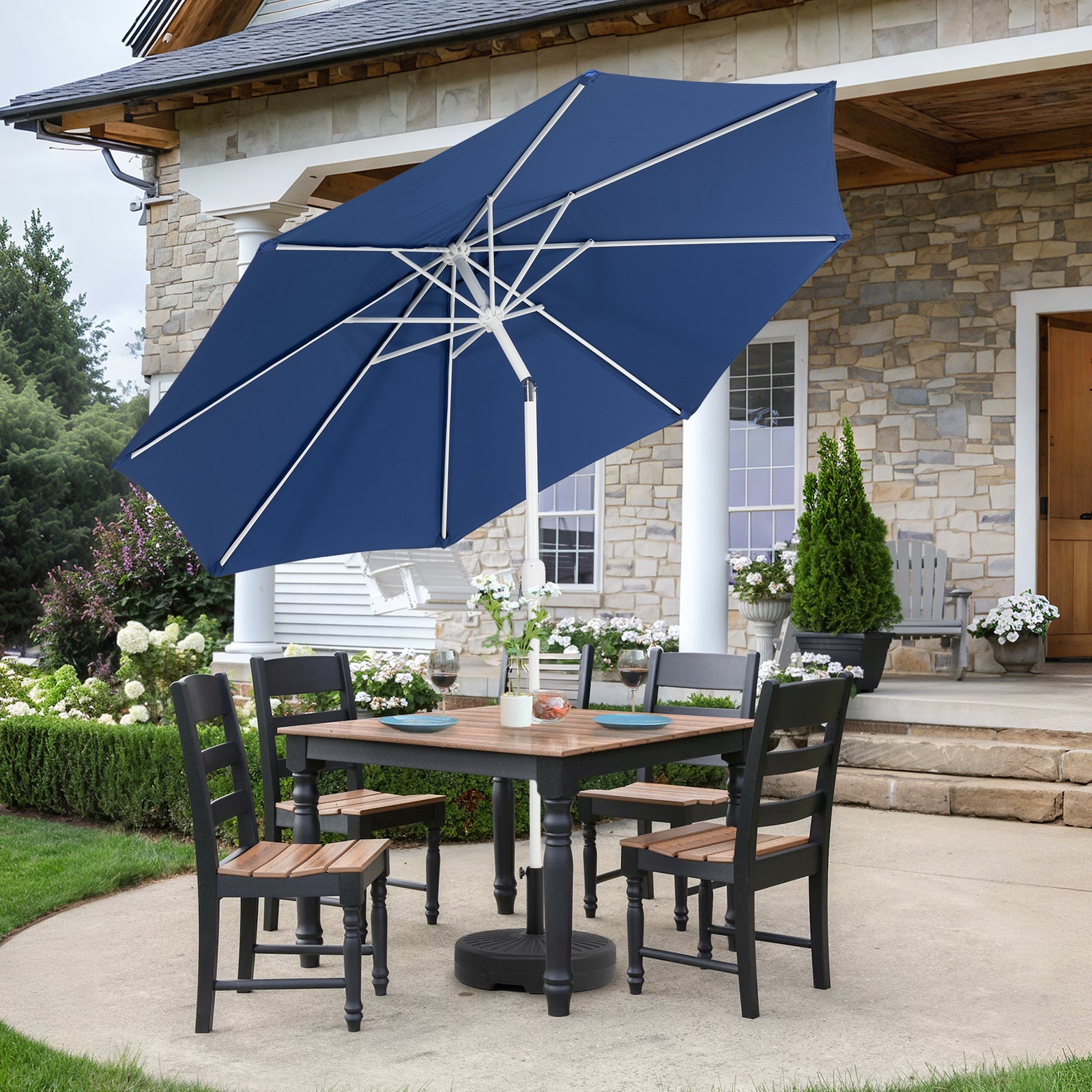 9 ft. Outdoor Patio Market Umbrella with 8 Sturdy Ribs, Push Button Tilt and Crank - Aoodor 