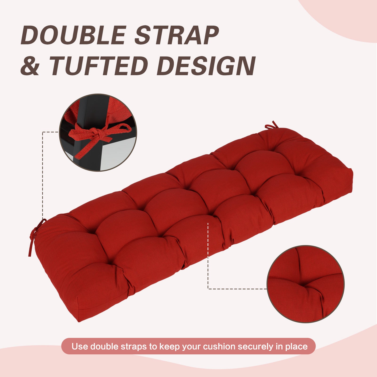 Outdoor Polyester Tufted Bench Cushion, Water & Fade Resistant, Red - Aoodor 