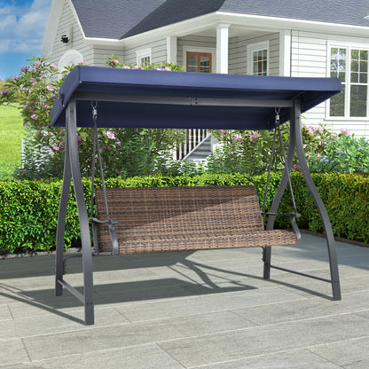 3-Seat Outdoor Rattan Patio Swing with Adjustable Canopy - Aoodor 