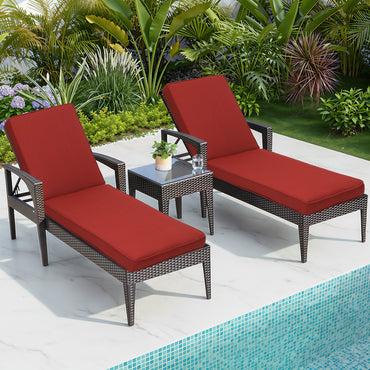 72x21x3 inch Patio Chaise Lounger Cushions Set of 2 - Wine Red - Aoodor 