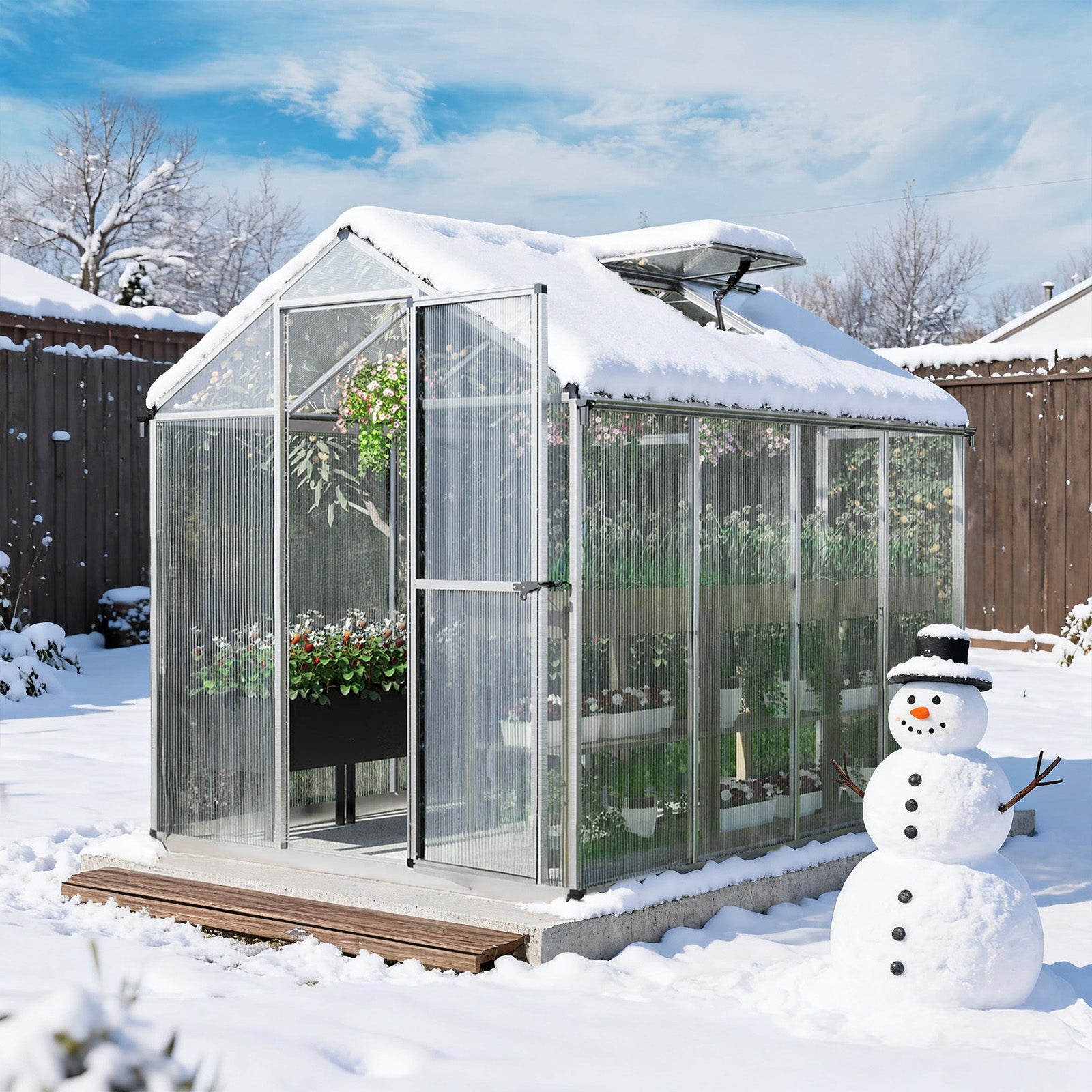 6x8/6x10 ft. Walk-in Polycarbonate Greenhouse with Roof Vent and Door lock - Aoodor 