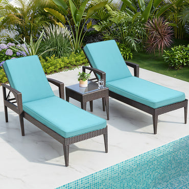 72x21x3 inch Patio Chaise Lounger Cushions Set of 2 - Blue - Aoodor 
