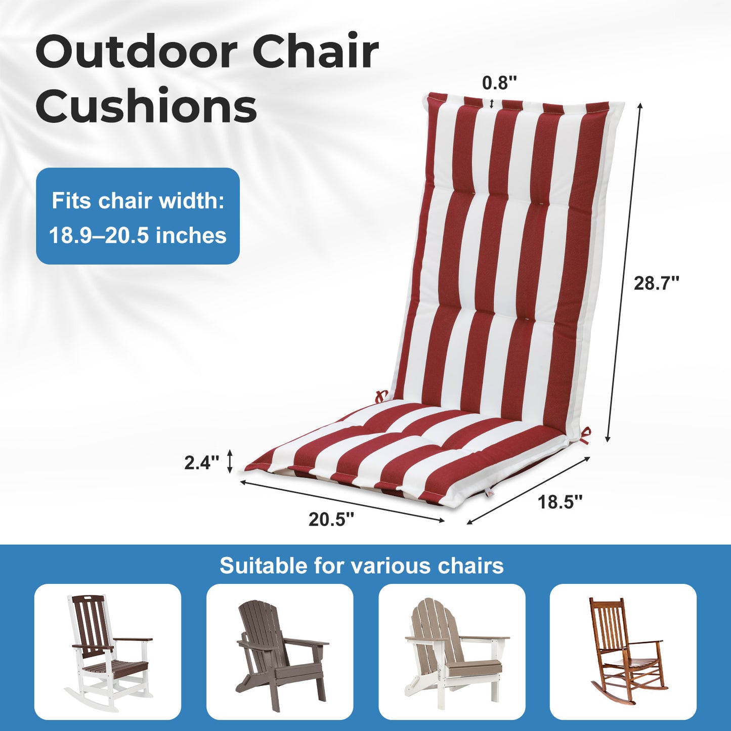 47x21x2.4 inch High Back Tufted Patio Chair Cushions, Red Stripe