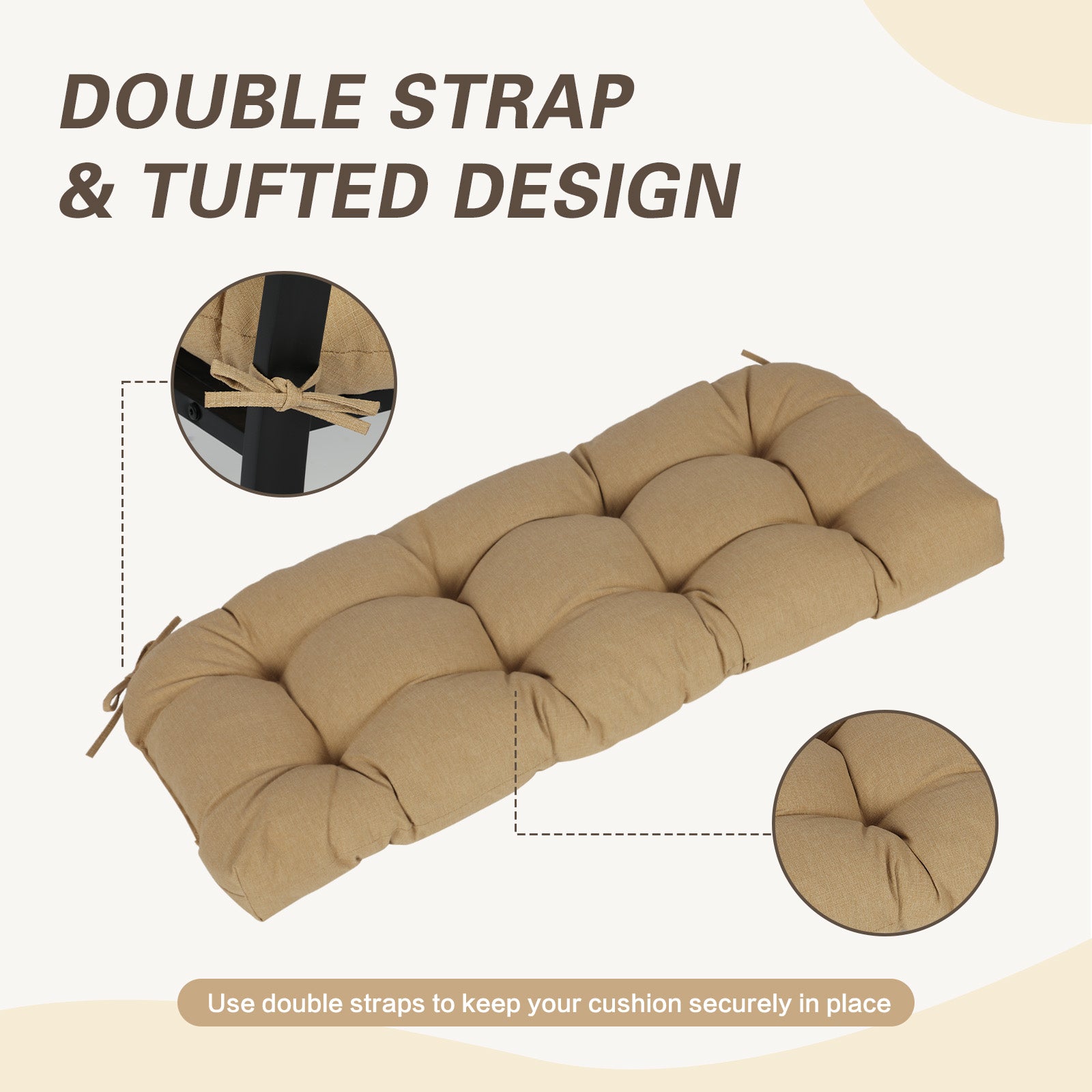 Outdoor Polyester Tufted Bench Cushion, Water & Fade Resistant, Brown - Aoodor 