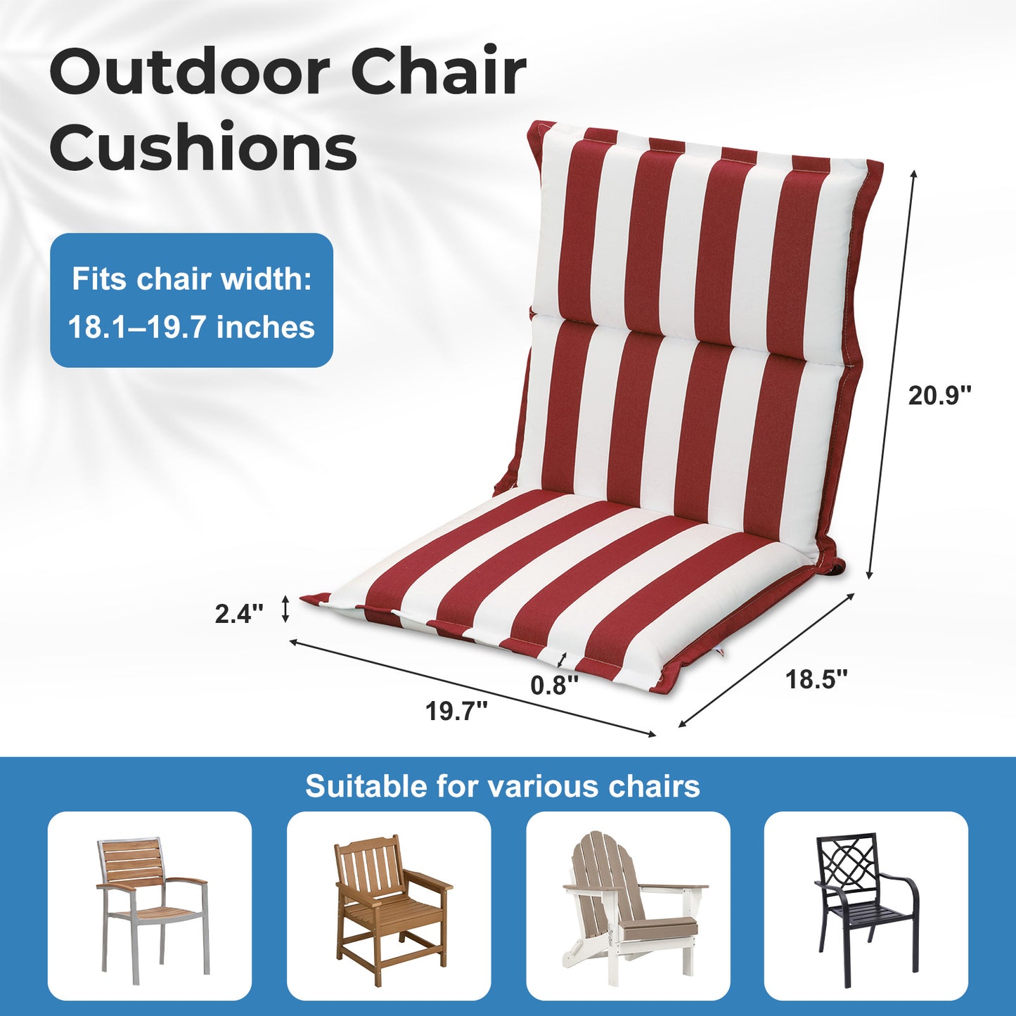 39x20x2.4 inch Outdoor Chair Cushions, Three-Section, Red Stripe