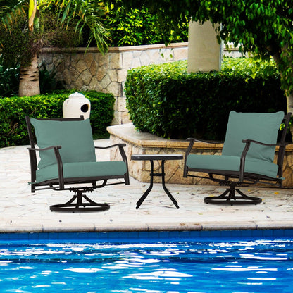 Outdoor Swivel Chair Set -  Two Chairs, One Glass Table, and Two Thick Cushions - Aoodor 