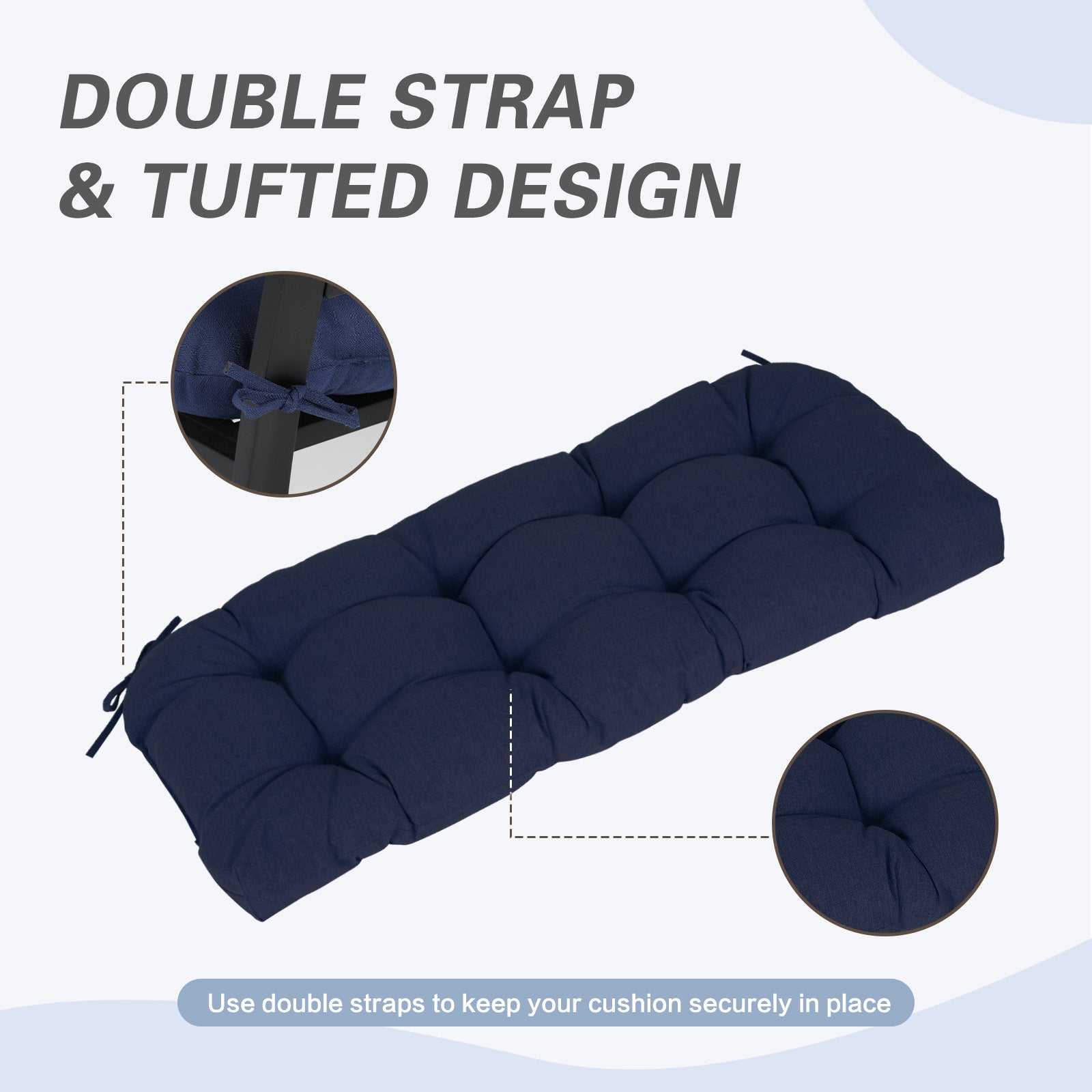 Outdoor Polyester Tufted Bench Cushion, Water & Fade Resistant, Dark Blue - Aoodor 